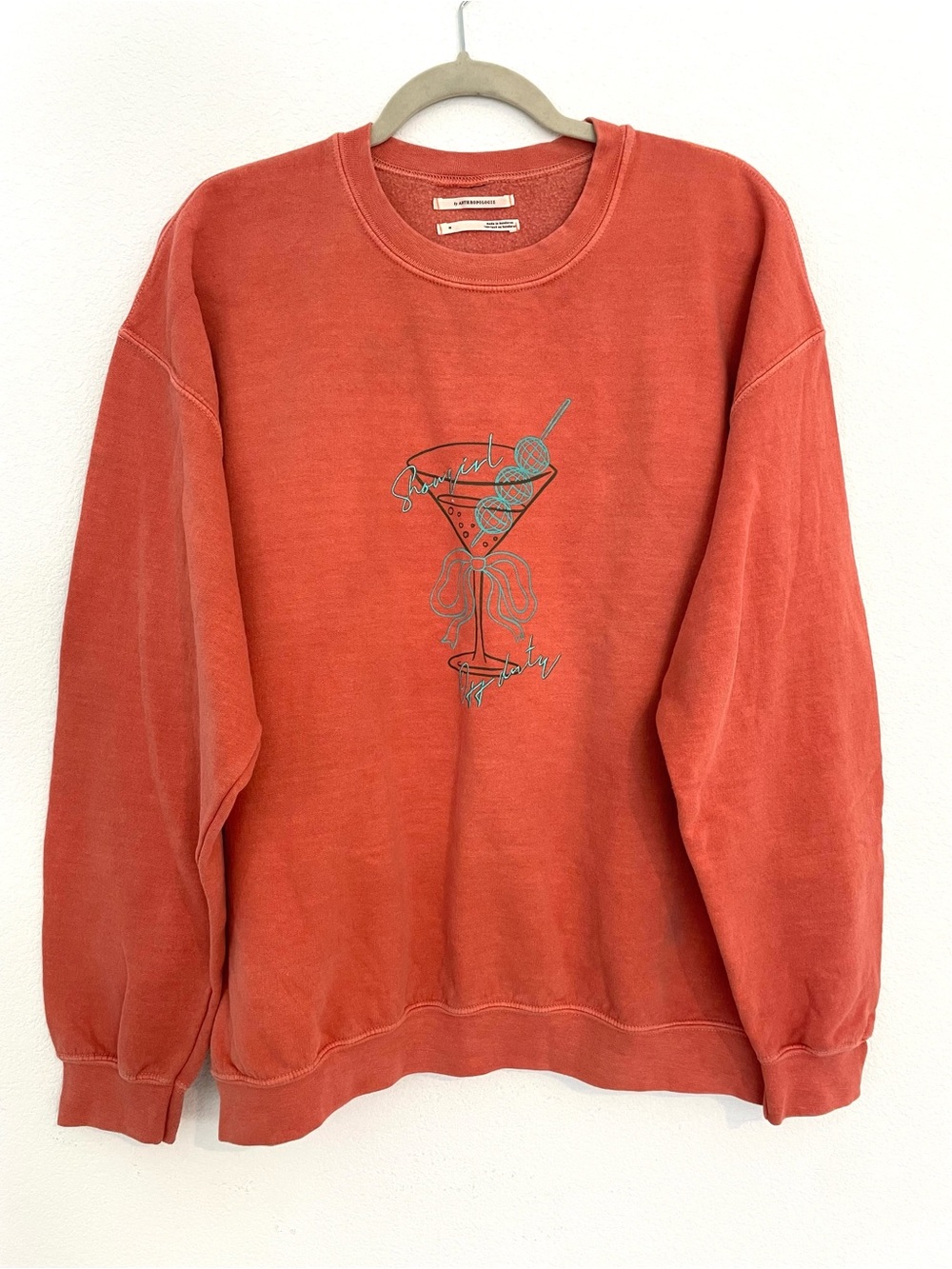Anthropologie Showgirl Off Duty Embroidered Orange Sweatshirt Cocktail Motif